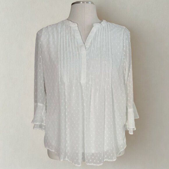 Charter Club Tops - Charter Club flowy white v-neck blouse bell sleeves sheer overlay PL